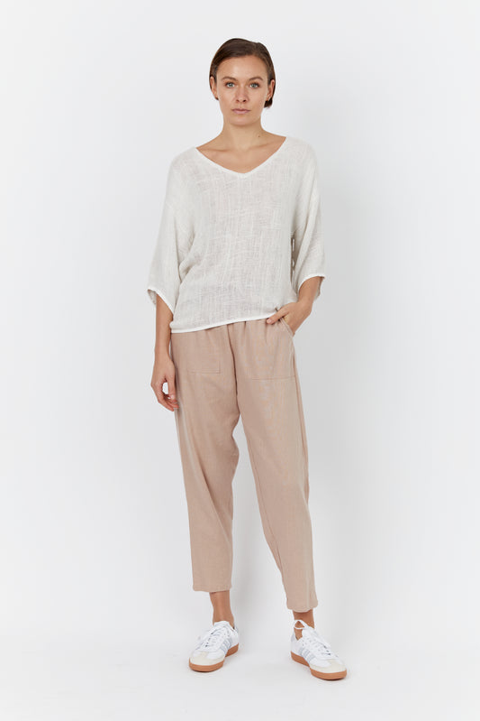 Carbon Estelle Hessian V Neck (Natural White)