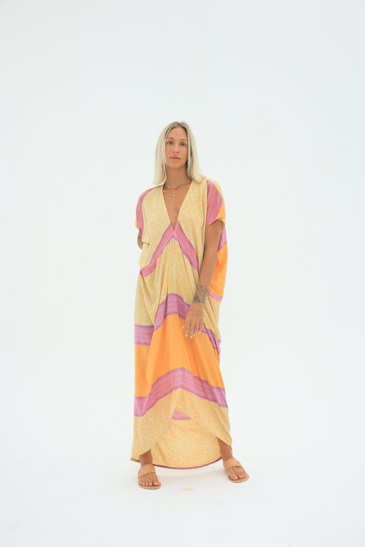 Carbon Lucient Drape Dress Orange and Pink