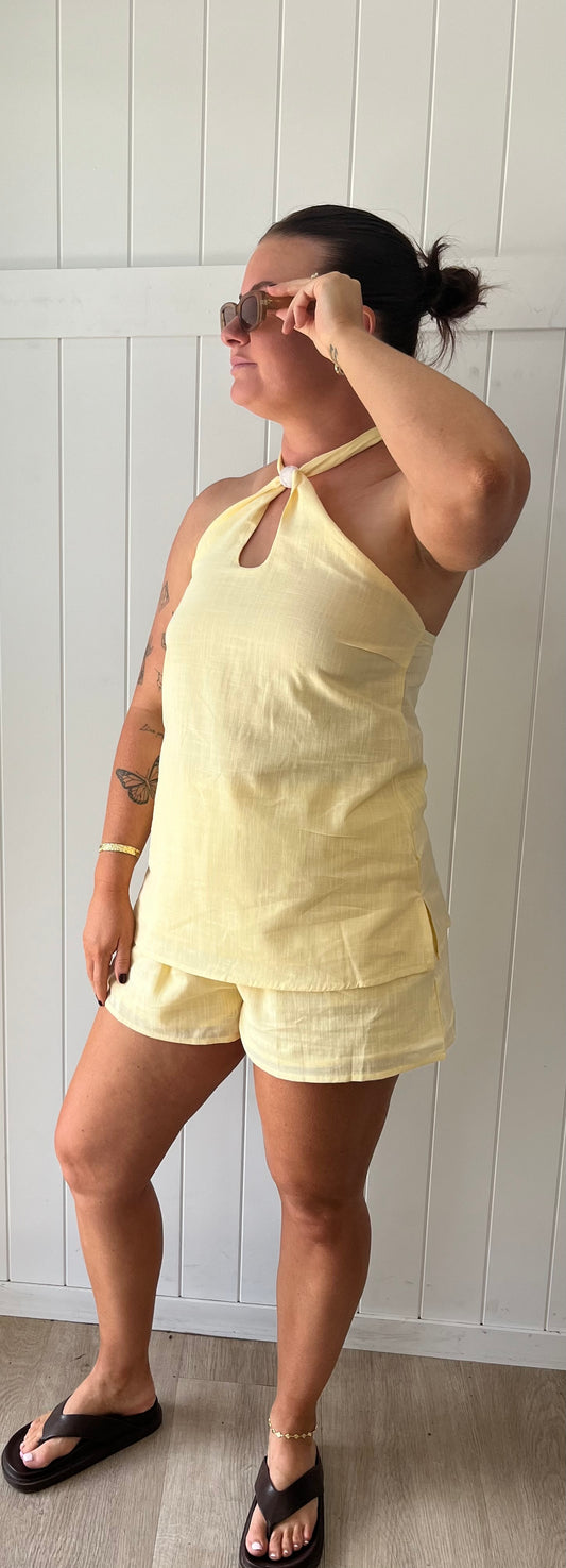 By Frankie Yellow Keyhole Beaded Halter set