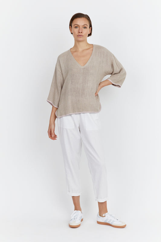 Carbon Estelle Hessian V Neck (Cinnamon)