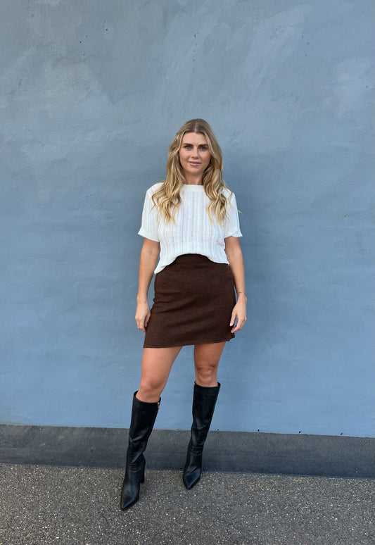 By Frankie Knit Mini Skirt (Chocolate)