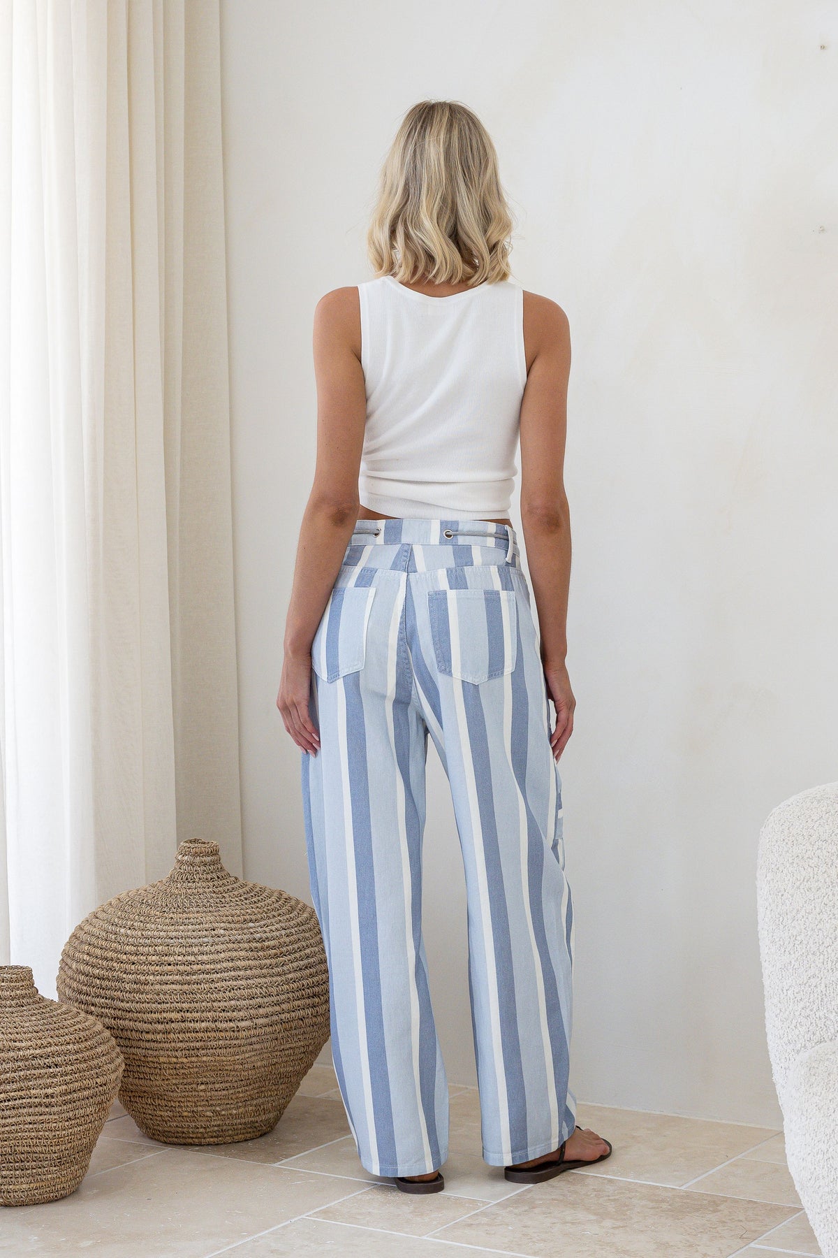 Blue & White Stripe Barrel Leg Pant