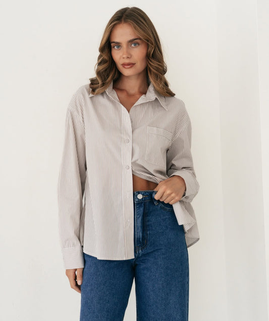 Ebby and Stripe Shirt (Mocha and White)