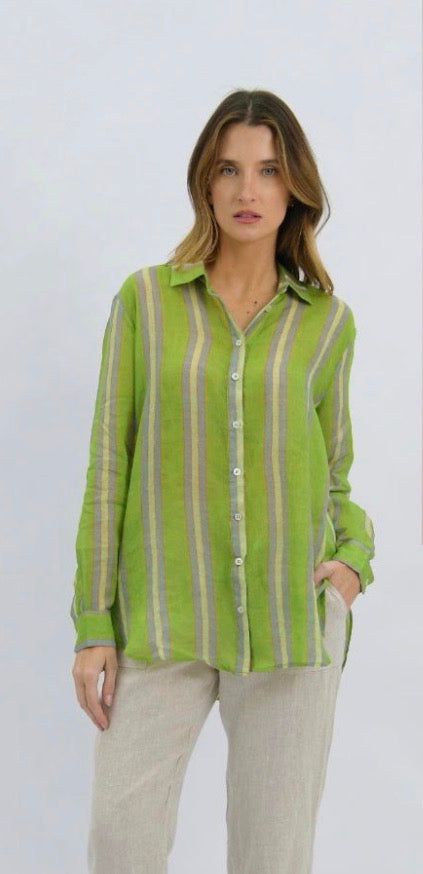Green/Blue Stripe Linen shirt
