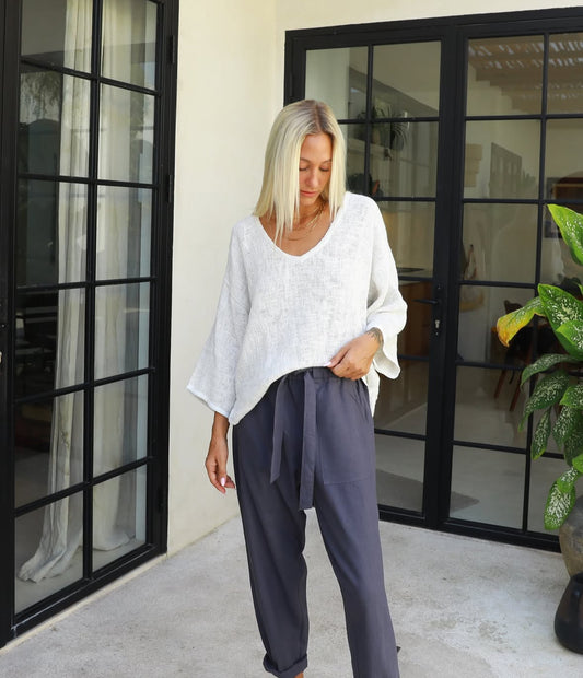 Carbon Tuscan Linen Pant - Black