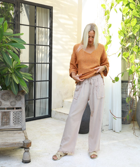 Carbon Joshua Frayed Linen Pants Oatmeal