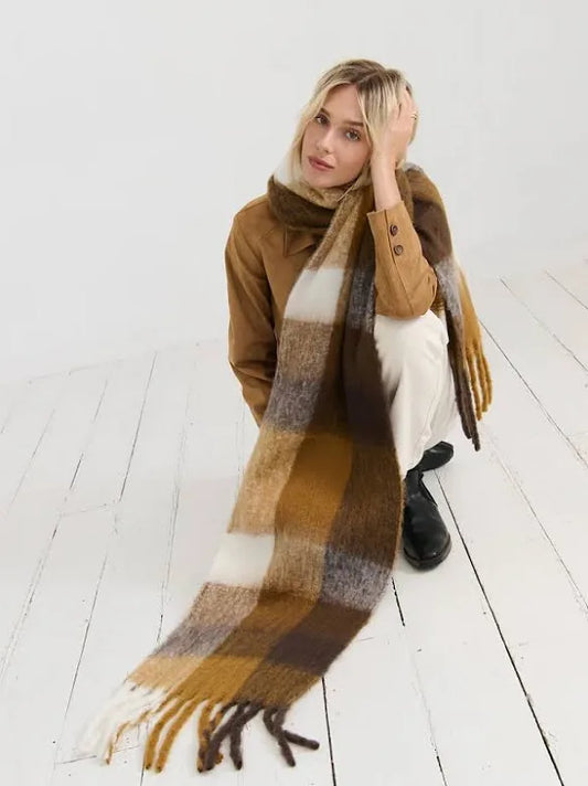 Dijon Checkered Fluffy Scarf - Angel Whisper Accessories