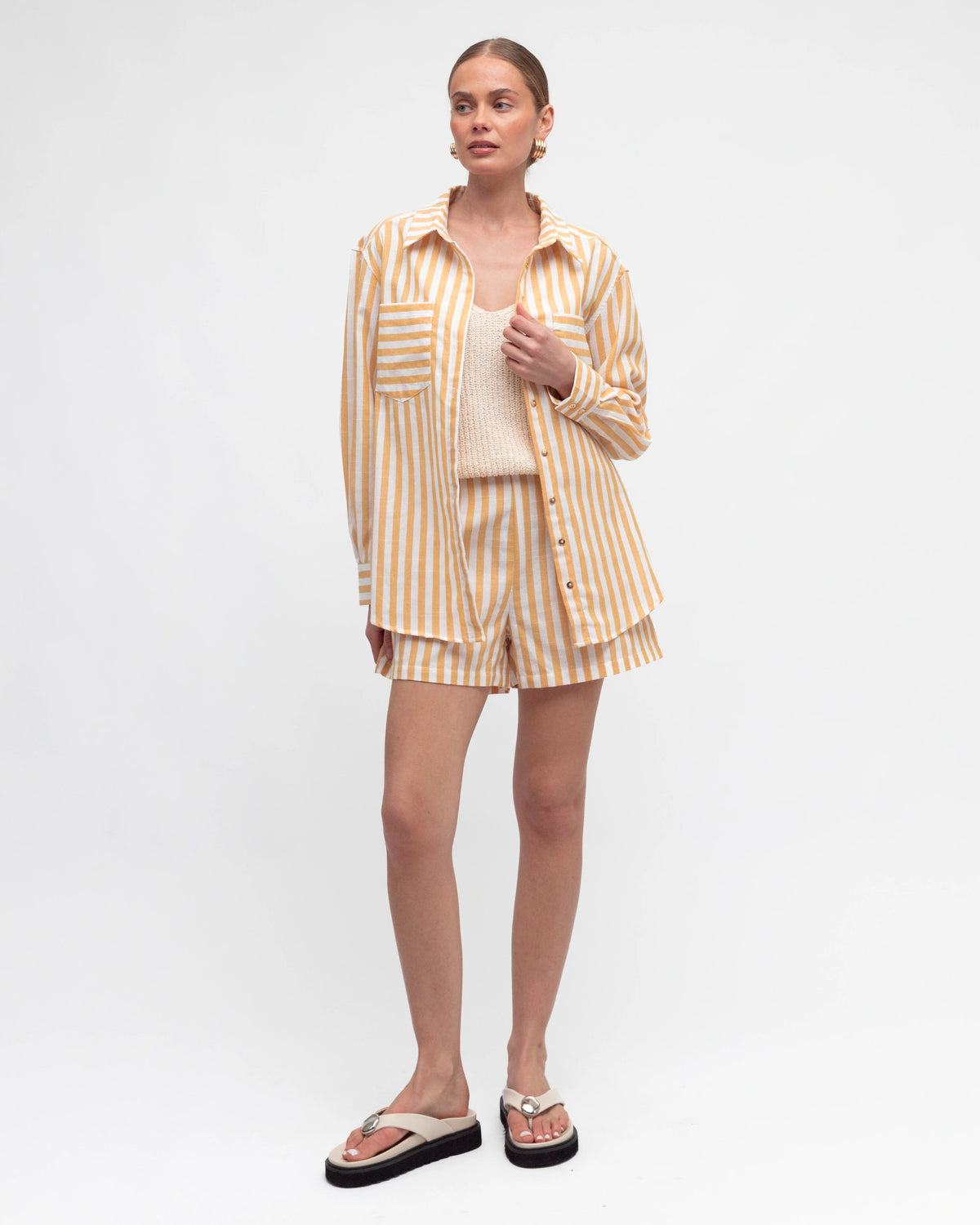 White Closet Stripe Shorts (Butter)