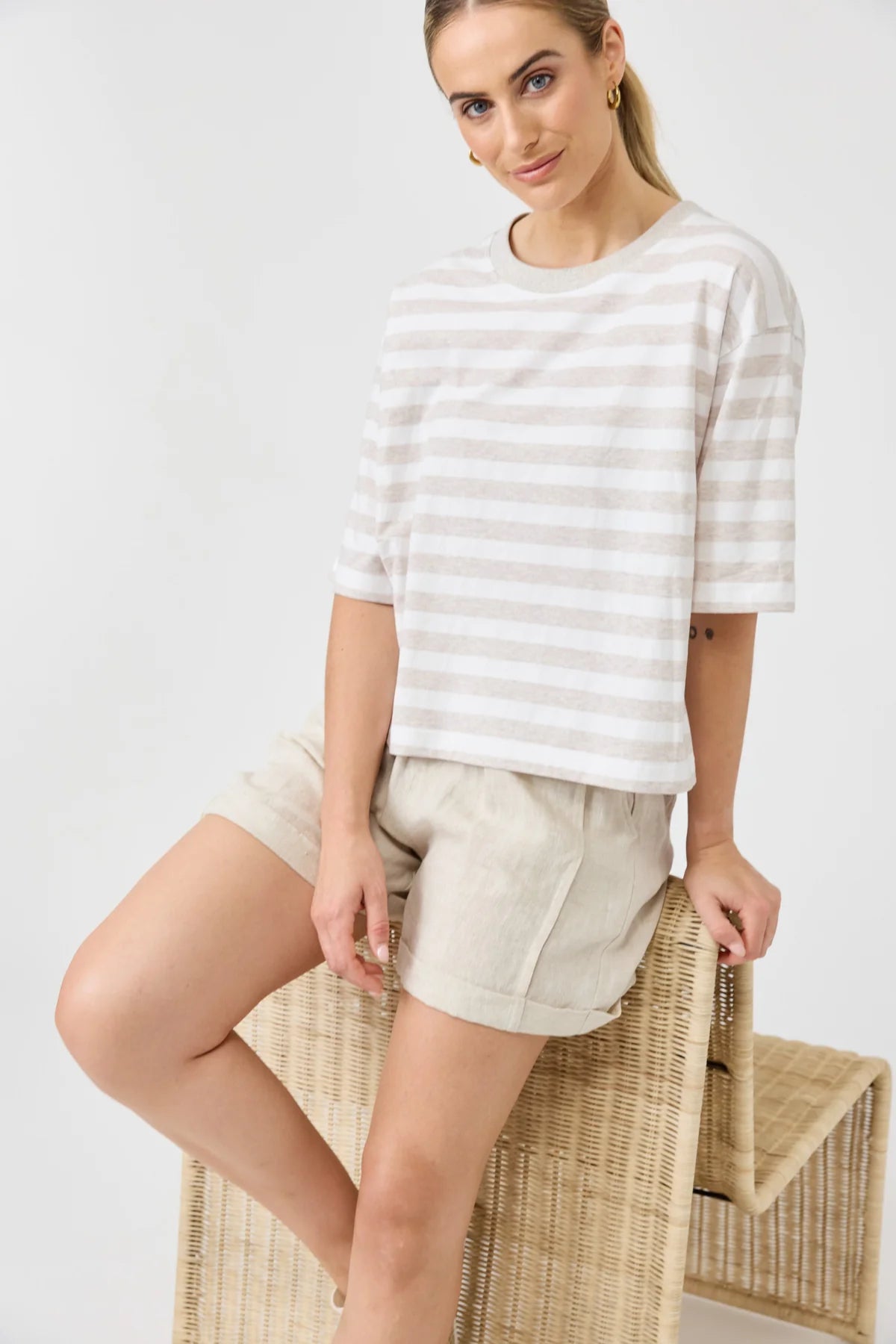 Eb and Ive Studio Stripe TShirt - Stone