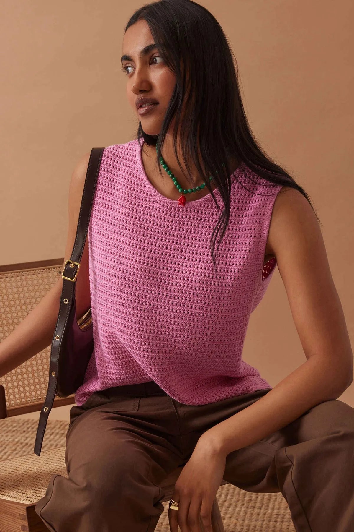 Ceres Life Margot Mesh Knit Tank Pink