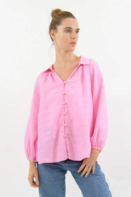 Worthier Maia Button Linen Shirt Light Pink