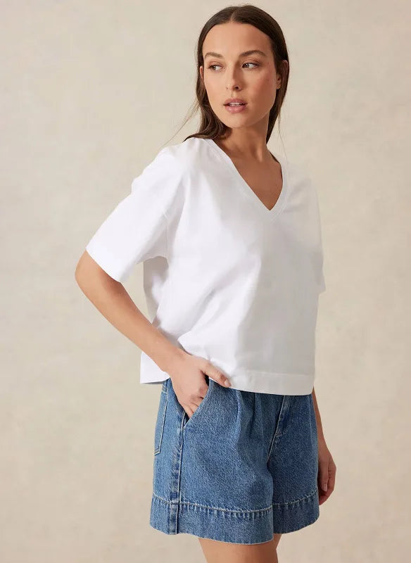 Ceres Life Boxy V Neck Tee White