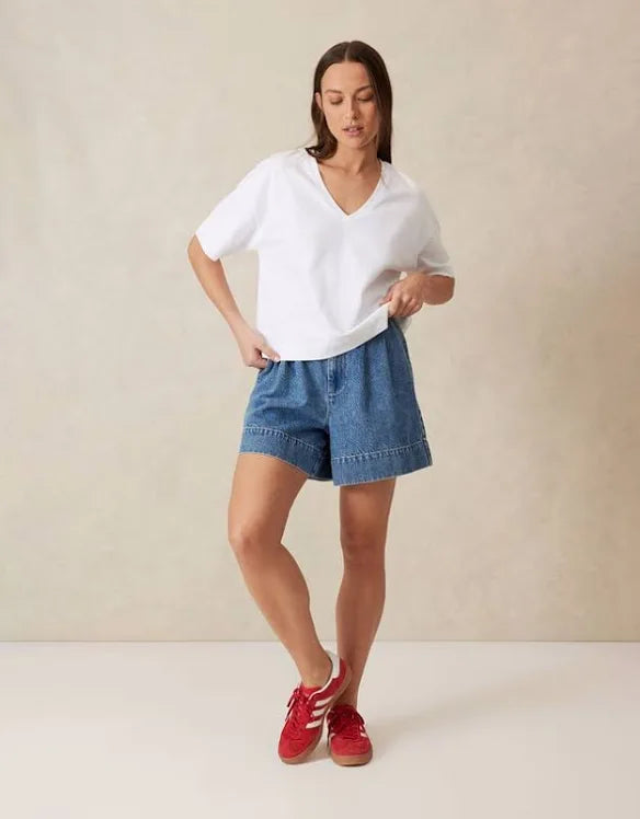 Ceres Life Boxy V Neck Tee White