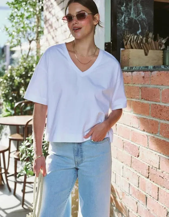 Ceres Life Boxy V Neck Tee White