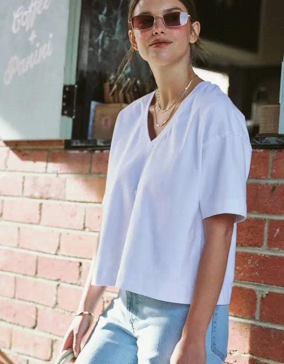 Ceres Life Boxy V Neck Tee White