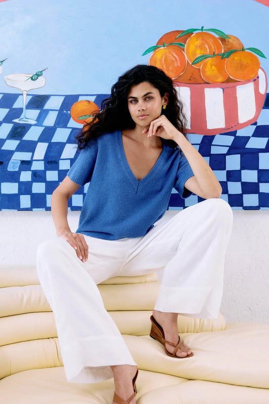 Eb and Ive Artemis V Knit Top Blue