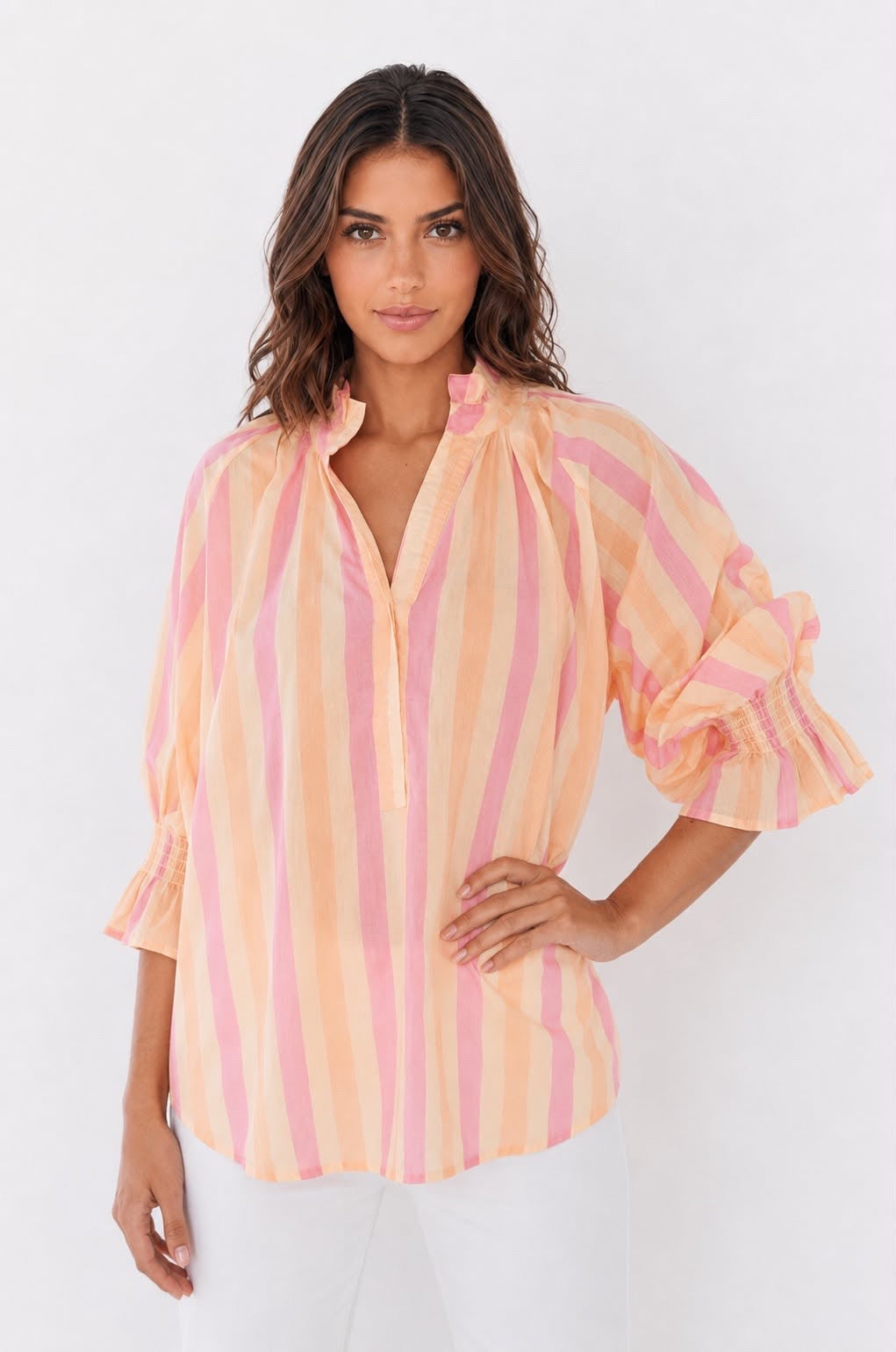 Orange Peach Pink Stripe Blouse