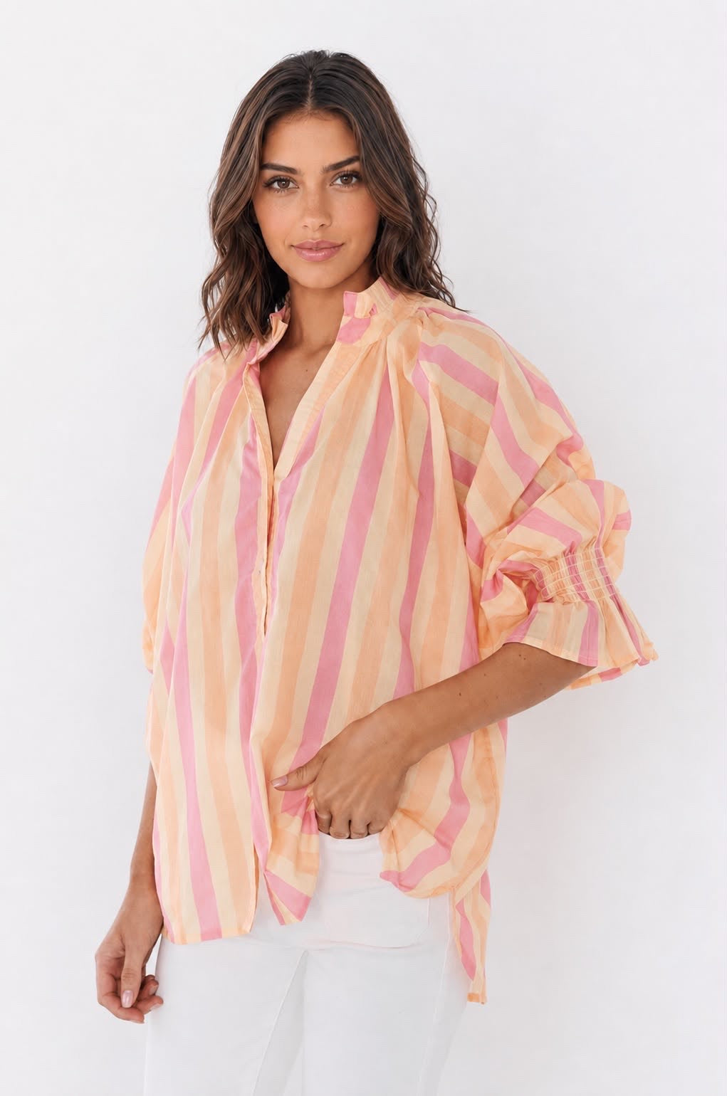 Orange Peach Pink Stripe Blouse