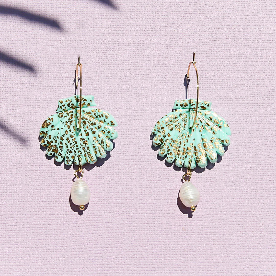 Pearl Shell Hoops Mint - Kingston Jewellery