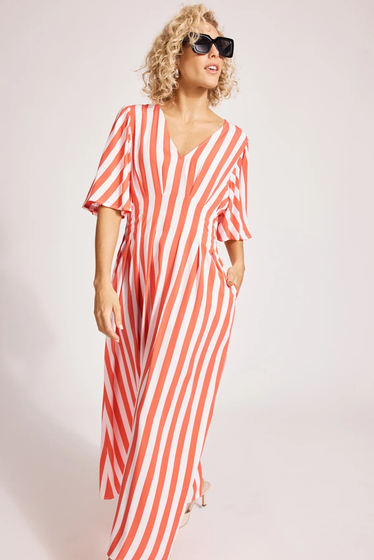 Eb and Ive Treville Stripe Maxi Dress Coral