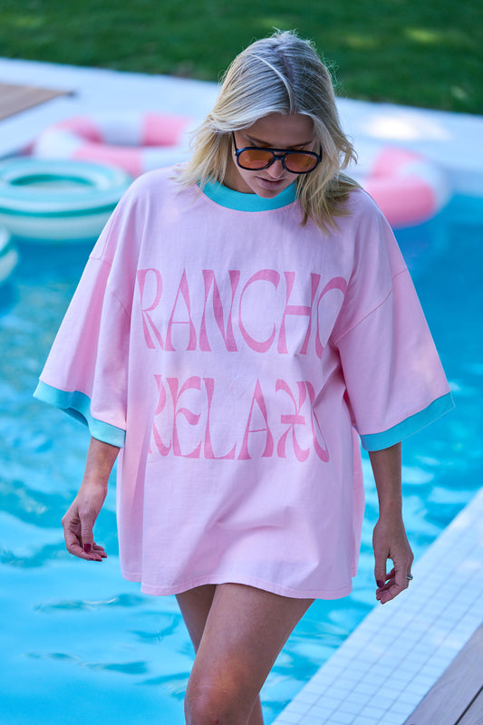 (Pre Order) Hibiscus Hotel Rancho Relaxo Oversized Tee (Pink & Mint)