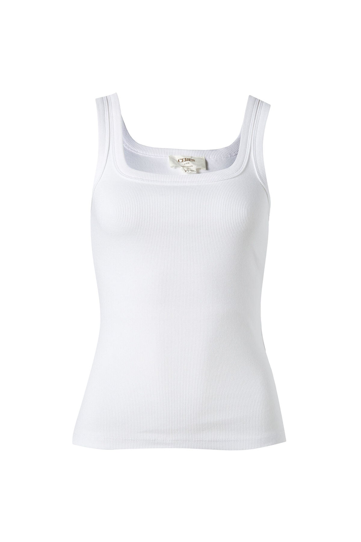 Ceres Life Zaeli Contour Rib Square Neck Tank (White)