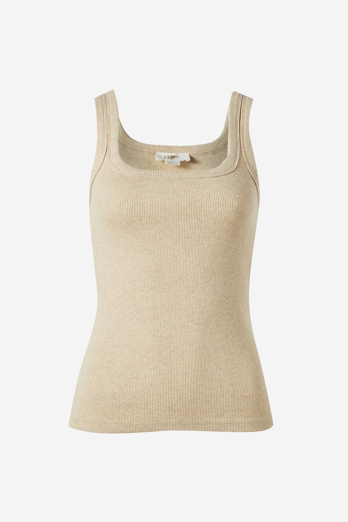 Ceres Life Zaeli Contour Rib Square Neck Tank (Oatmeal Marle)