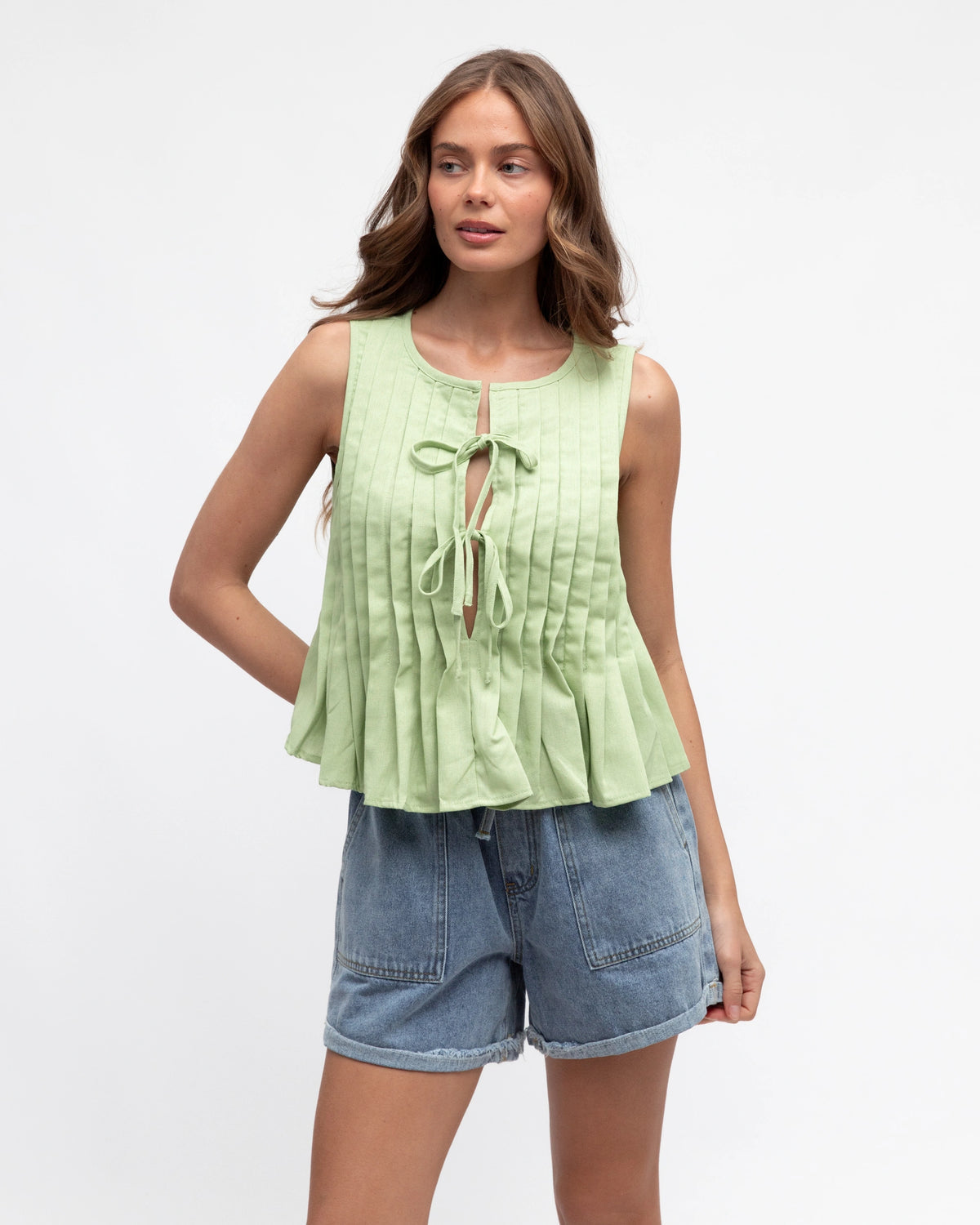 Paper Heart Tie Front Shirt Matcha