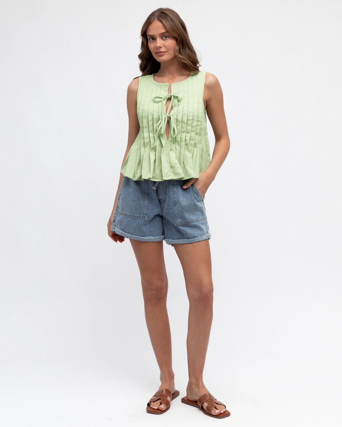 Paper Heart Tie Front Shirt Matcha