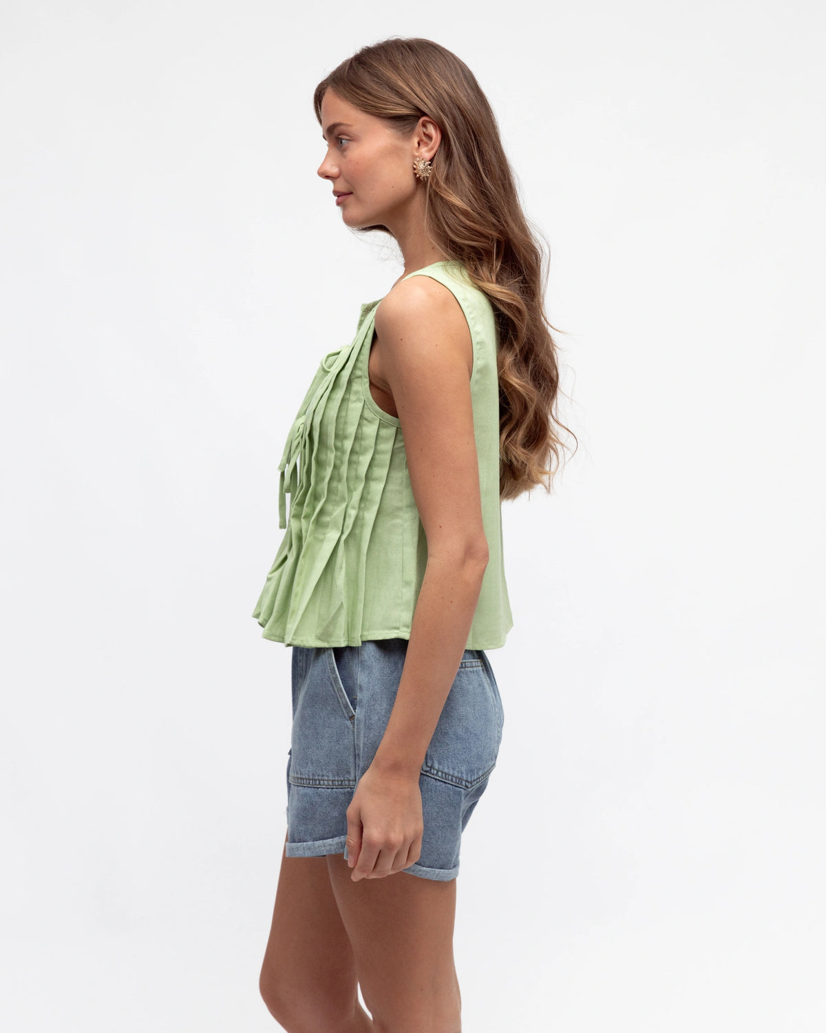 Paper Heart Tie Front Shirt Matcha